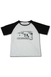 T074 量身訂造班衫   設計t-shirt款式  插肩牛角袖 訂購團體班衫公司     白色撞黑色